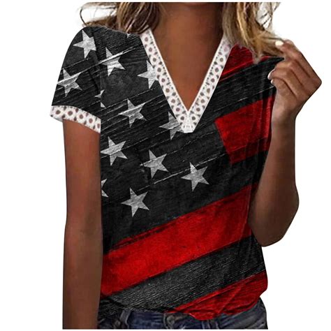 Brnmxoke American Flag T Shirt For Women Plus Size 4th Of July T Shirt