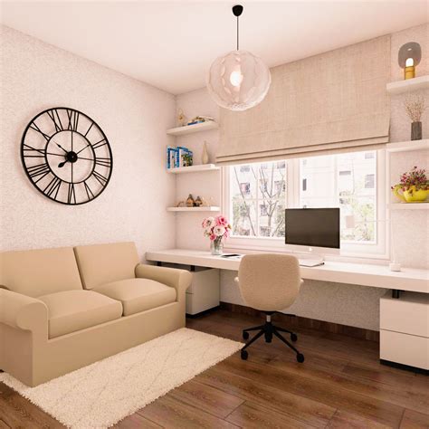 White Home Office Design With 2-Seater Beige Sofa | Livspace