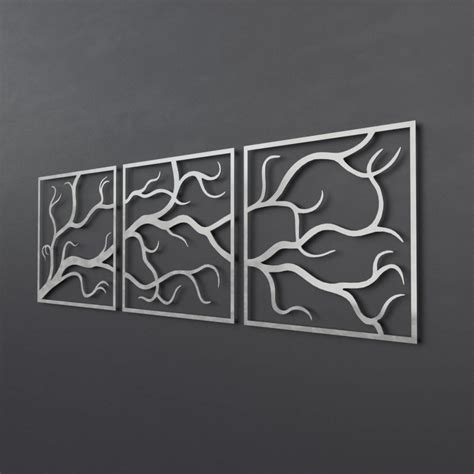 Tree Branches 3D Metal Wall Art // 3 Piece (24"W x 24"H x 0.25"D ...