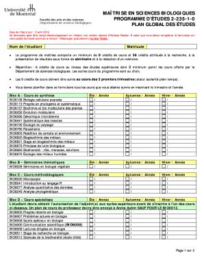 Remplissable En Ligne Bio Umontreal Plan Global Des Cours Pour La Ma