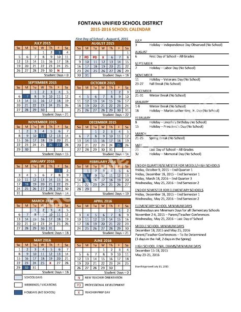 Fontana Unified School District Calendars – Fontana, CA