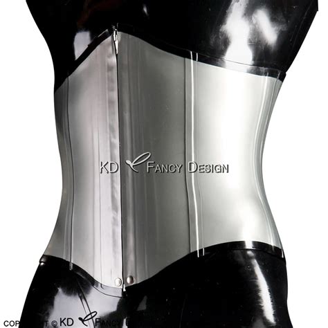 Silver With Black Trims Sexy Latex Corsets With Zipper At Front Lacing