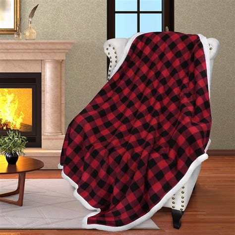 Catalonia Classy Tartan Sherpa Throw Blanket Reversible Cozy Fleece