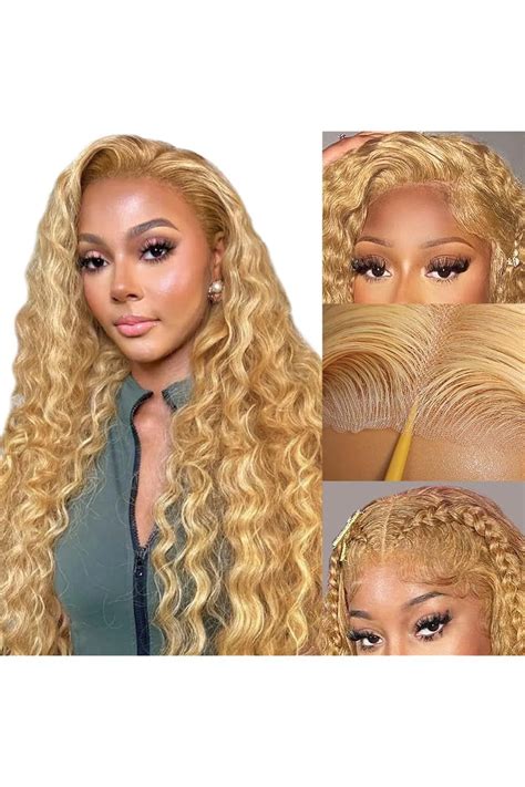 Honey Blonde Curly Lace Wig Human Hair 28 Inch 13x4 HD Glueless Lace