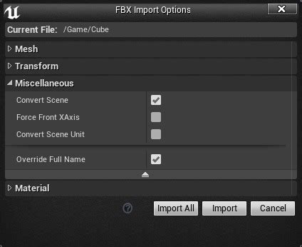 FBX インポート オプションのリファレンス Unreal Engine ドキュメント