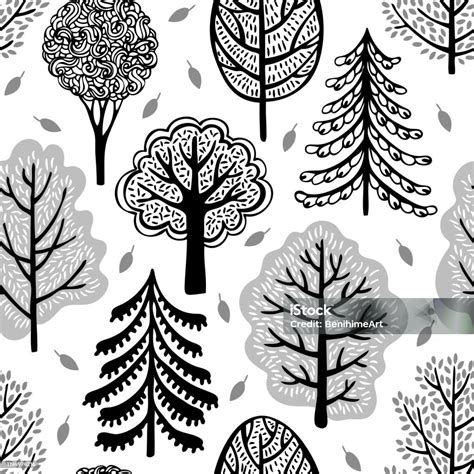 Trees Background Black And White Seamless Pattern Stock Illustration Download Image Now