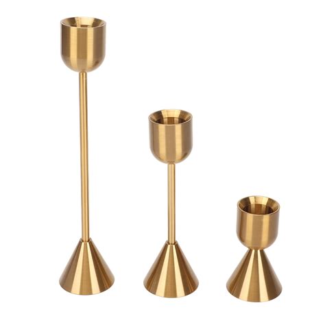 Gold Candle Holders Set Of 3 Vintage Candlestick Holder Different Heights Gold Taper Candle