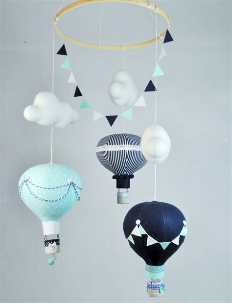 Hot Air Balloons Mobile Clouds And Balloons Nursery Mobile Etsy