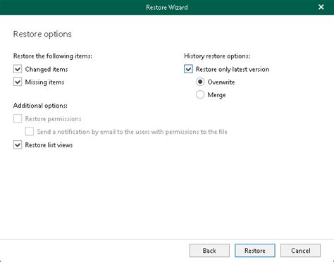 Step Specify Restore Options Veeam Backup Explorers Guide