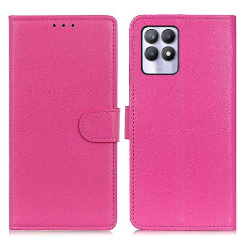 Other Etui En Pu Texture Litchi Avec Support Rose Pour Votre Realme