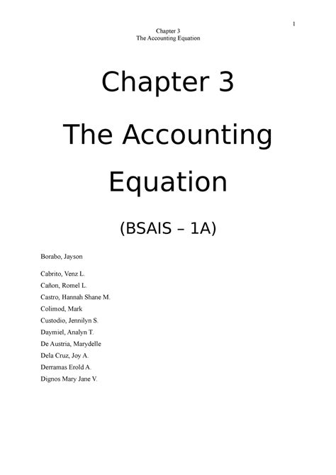 The Accounting Equation Bsais 1a Group 2 The Accounting Equation