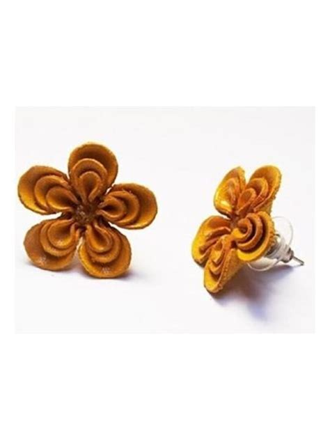 Boucle D Oreilles Fleur Cuir Jaune Jaune Kiabi