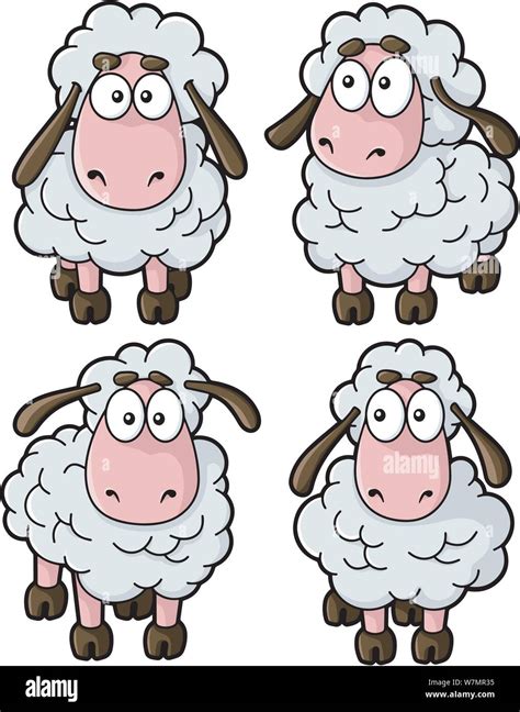 Four Sheep Cartoon Icons Isolated On White Background Stock Vector