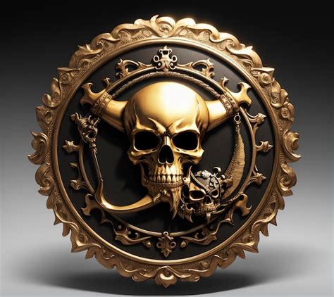 Un Emblema Dorado Con Una Calavera Y Una Espada Foto Premium