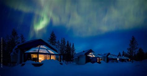 Santa's Igloos Arctic Circle in Rovaniemi. Glass igloo hotel in Finland