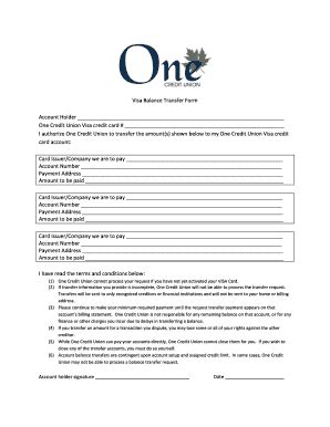 Fillable Online Onecu Visa Balance Transfer Form Editable Version