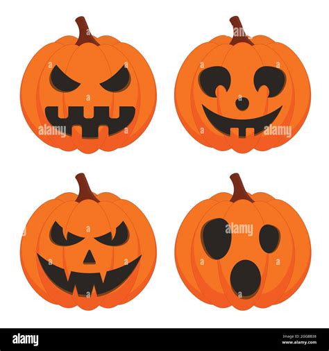 Halloween Pumpkin Vector Set Isolated On White Background Scary Jack O Lantern Halloween