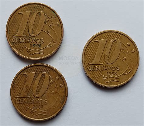 Moedas 10 Centavos MBC 1998 1999 2000 Moeda Do Colecionador