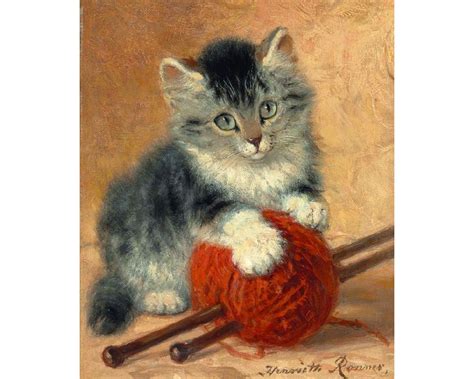 Bola de gatito e hilo pintura de gato vintage impresión de Etsy España