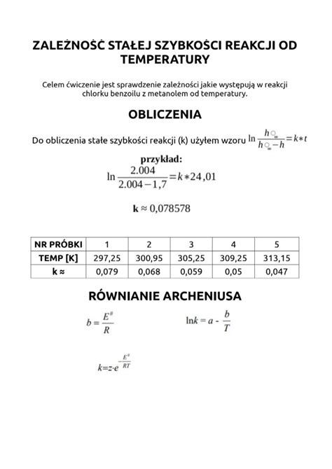 Zale No Sta Ej Szybko Ci Reakcji Od Temperatury Sprawozdanie