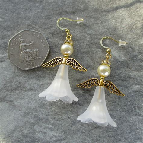 Christmas Gold And Pearl Angel Earrings Etsy UK