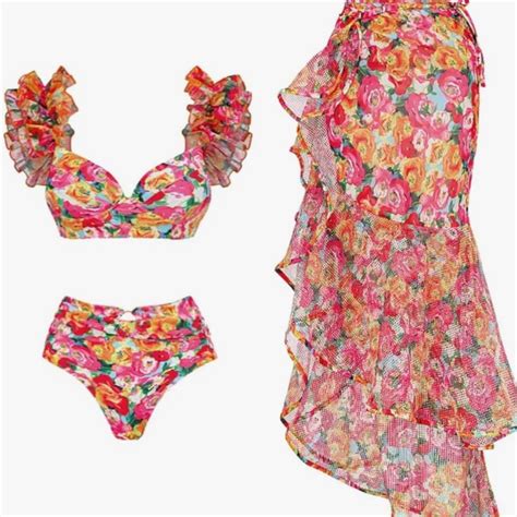 Floral Bikini With Matching Sarong Size Small Gem