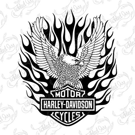 Harley Davidson Eagle Flames Tattoo Svg Png Archivo Vectorial Etsy México