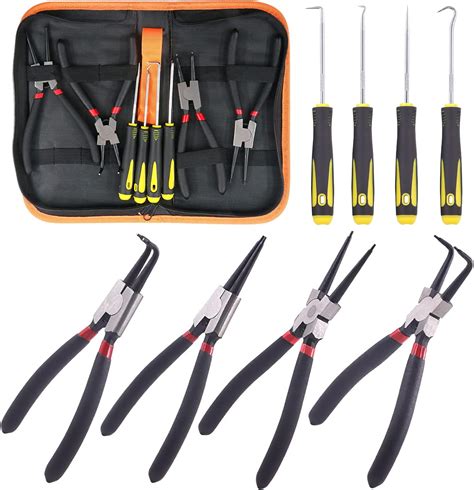 Rustark 8pcs 7 Inch Snap Ring Pliers Heavy Duty Hook Tool Set Internal