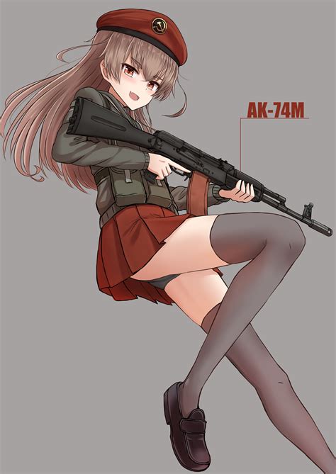 Safebooru D 1girl D Ak 74m Assault Rifle Bangs Beret Black Shoes