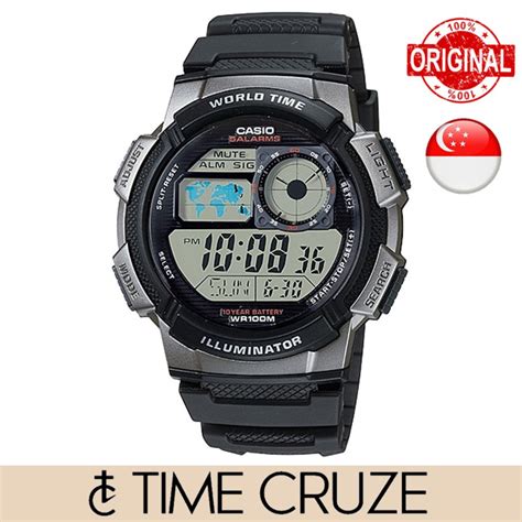 Time Cruze Casio Ae World Time Illuminator Black Resin Digital