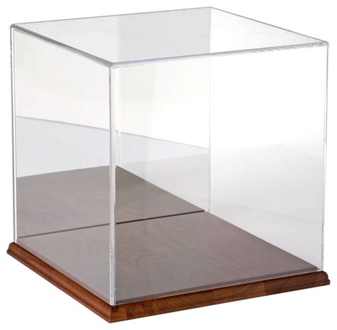 Plymor Brand Clear Acrylic Display Case With Hardwood Base Mirror Back