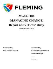 Mgmt 188 Report 1 Docx MGMT 188 MANAGING CHANGE Report Of SYIT Case