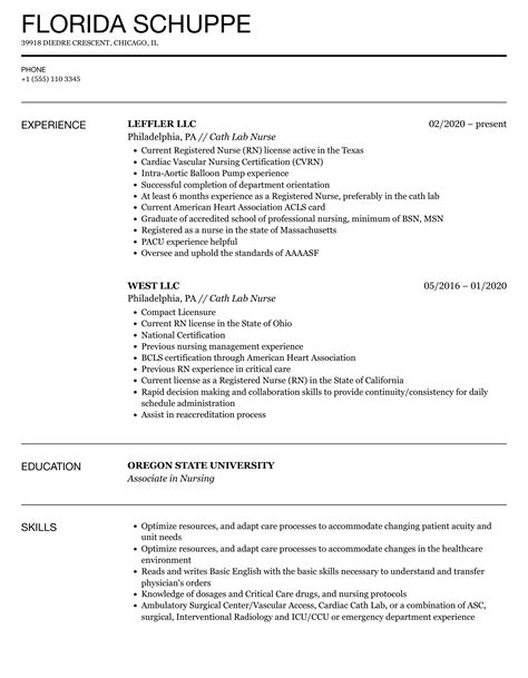 Cath Lab Nurse Resume Samples Velvet Jobs