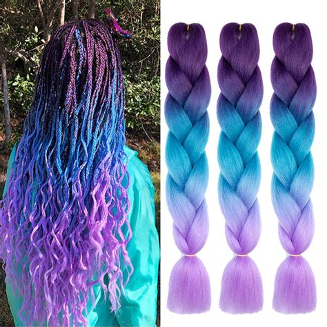 Amazon Braiding Hair Ombre Purple To Lake Blue To Light Purple 24