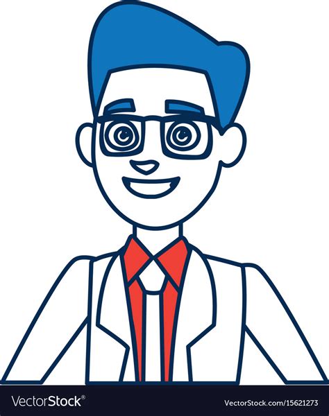 Portrait Cartoon Man Young Wearing Suit Tie Vector Image