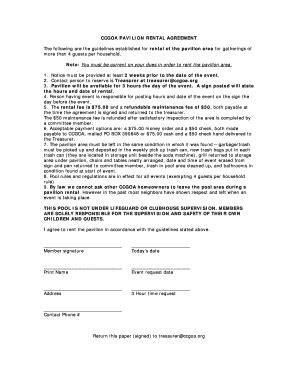 Fillable Online Ccgoa Bccgoab Pavilion Rental Agreement Rental Of The