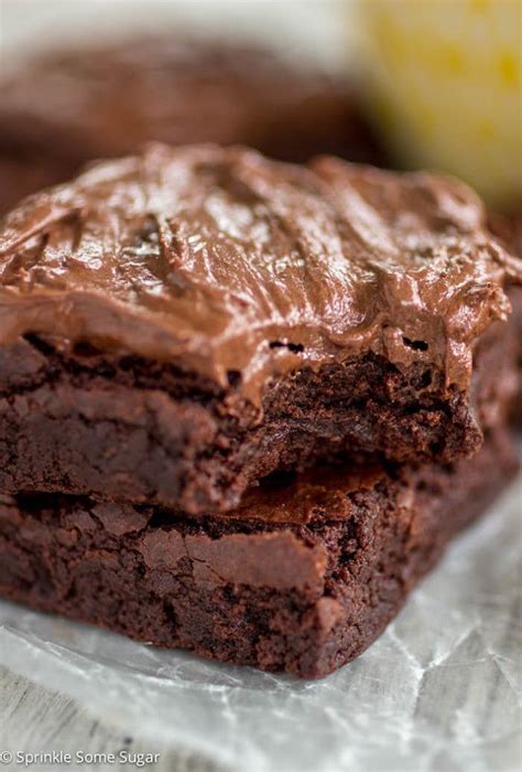 Chewy Brownies With Chocolate Fudge Frosting Sprinkle Some Sugar