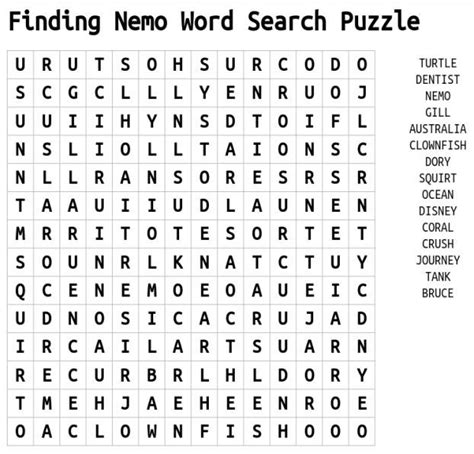 Finding Nemo Word Search Puzzle Finding Nemo Word Search Puzzle Nemo