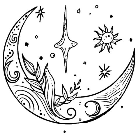 Sun Moon Stars Coloring Page Astrology Galaxy · Creative Fabrica