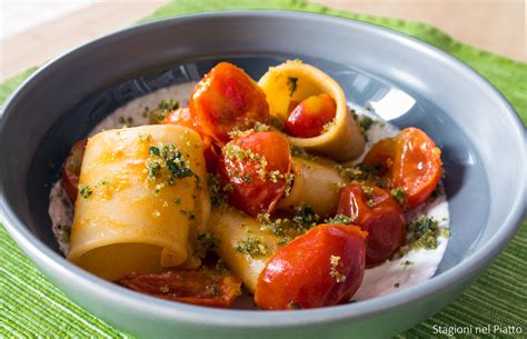 Paccheri Con Pomodorini Su Crema Di Burrata Stagioni Nel Piatto