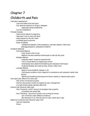 Exam List Nrsg Lecture Notes For Ob Nursing Concepts Iii