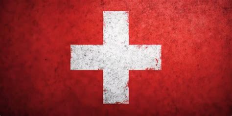 Grunge Textured Switzerland Flag With White Cross On Red Background