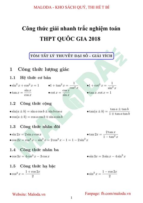 T Ng H P C Ng Th C Gi I Nhanh Tr C Nghi M To N Thpt Qu C Gia Pdf