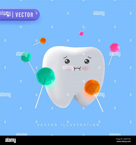 Cute Tooth Characters Feel Bad In Flat Style Unhealthy Teeth Plaque