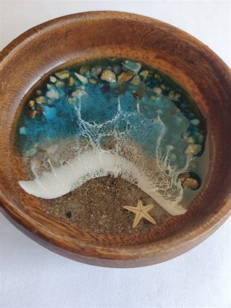 Ocean Themed Wooden Jewelry Dish Resin Ocean Starfish Ring Etsy