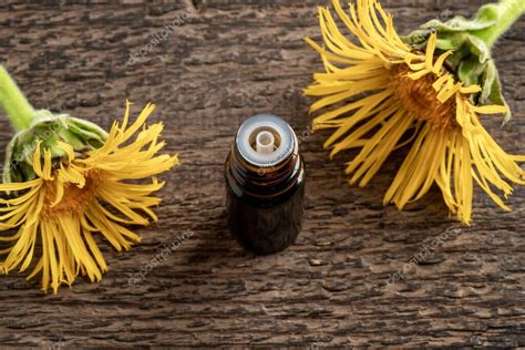 Una Botella Oscura De Aceite Esencial De P Ncreas Con Flores Frescas De