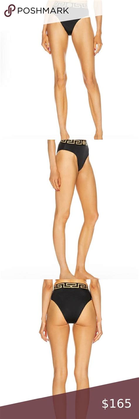 Nwt Versace Black Medusa Band High Waist Bikini Bottom Sz High Cut