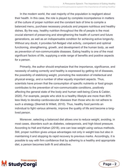 A Persuasive Speech The Importance Of Eating Healthy Free Essay Example