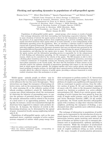 Pdf Flocking And Spreading Dynamics In Populations Of Self Propelled