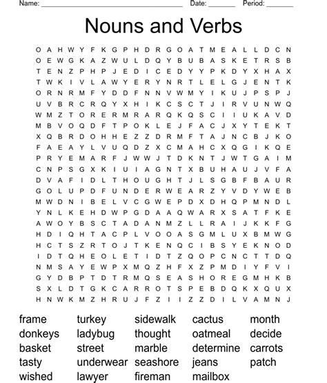 Nouns And Verbs Word Search Wordmint